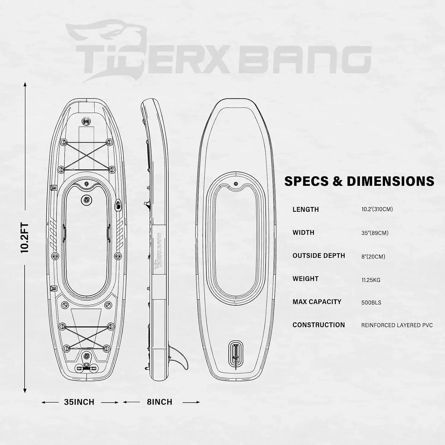 TIGERXBANG 10.2'x35''x8'' Infl - Fishing Boat Oar recension och pris